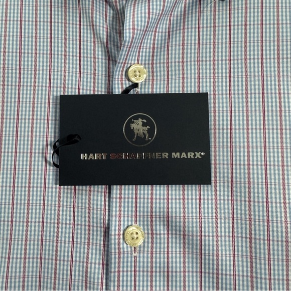 HART SCHAFFNER MARX SHORT SLEEVE DRESS SHIRT XL RED, BLUE AND WHITE - Picture 3 of 12